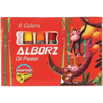 پاستل روغنی 6 رنگ البرز طرح میمون بازیگوش همراه با تراش