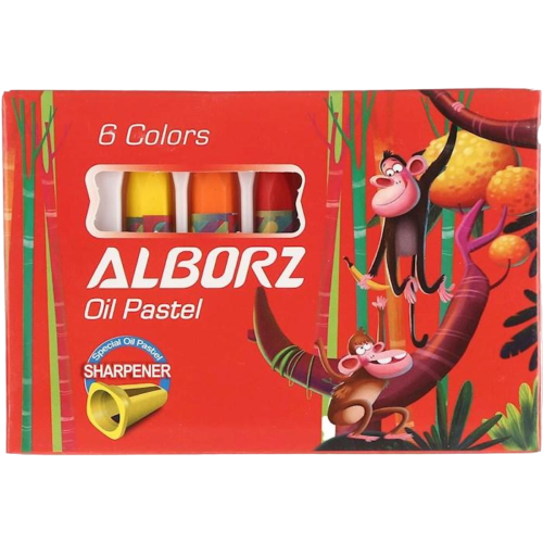 پاستل روغنی 6 رنگ البرز طرح میمون بازیگوش همراه با تراش